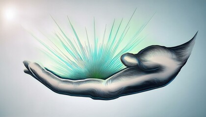 Vector simple linear illustration, hand poster, logo, print design template, hand drawn hand holding