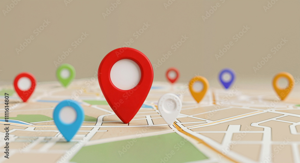 Poster 3d positioning icon on map. generative ai
