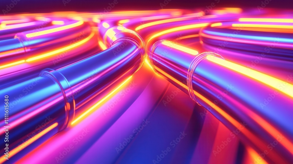 Poster a vibrant, abstract image featuring glowing neon tubes twisting and turning, creating a dynamic and 