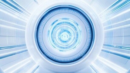 Obraz premium A futuristic tunnel with a glowing blue circular design, creating a sense of depth and motion, evoking a sci-fi aesthetic.