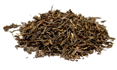 A pile of tea leaves on a white background