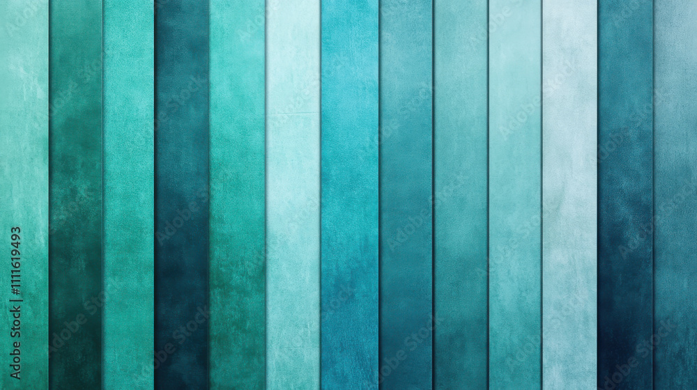 Poster textured gradient of teal and aqua colors in vertical stripes, creating calming and serene atmospher