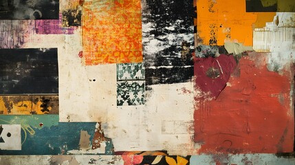 Abstract Collage of Layered Paint and Textures
