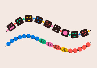 Friendship bracelet vector set. Necklace made of beads. Handmade jewelry. Doodle illustration. 