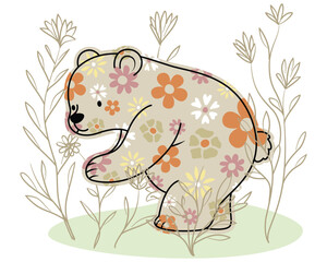 Floral Patterned Bear Among Wildflowers