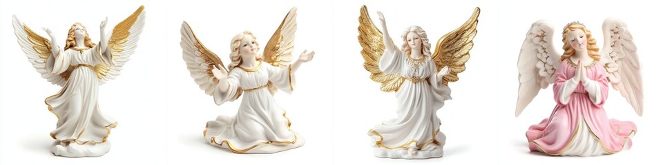 Fototapeta premium Elegant porcelain angel figurine Christmas tree topper with intricate texture, perfect for festive holiday decor.