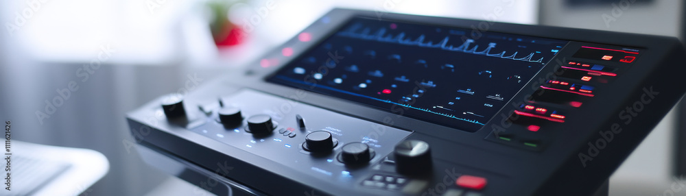 Poster high tech ultrasound machine with advanced diagnostic tools and controls. sleek design features vari