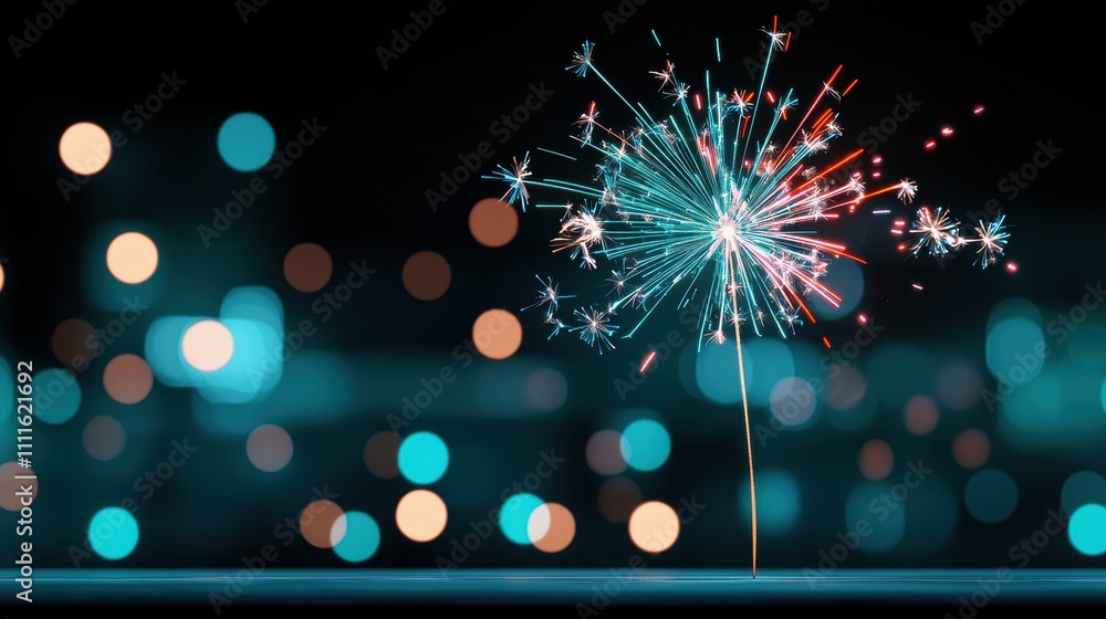 Aufkleber multiple fireworks bursting in various colors and patterns, with a blurred bokeh effect of city ligh
