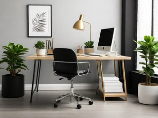 modern office room with Transparent background ,modern office interior with desk 
