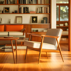 Fototapeta premium a living room with a couch and a coffee table. Generative AI