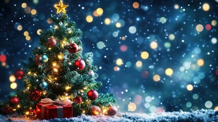 Festive Christmas tree adorned with decorations and gifts