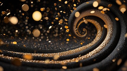 Fototapeta premium Golden particles forming a swirling vortex that resembles a wave, with subtle light and color variations adding depth and dimension.
