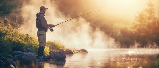 Peaceful morning fishing. AI.