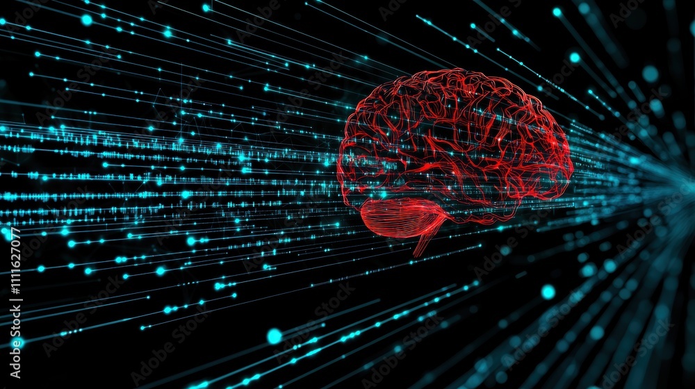Aufkleber a holographic projection of the human brain with neural pathways illuminated, interacting with educa