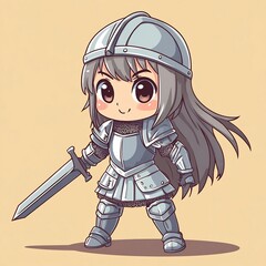 Adorable Chibi Anime Knight Character in Medieval Armor