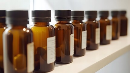 Medicine bottles neatly arranged on a wooden shelf, symbolizing the importance of organization and care in healthcare management.