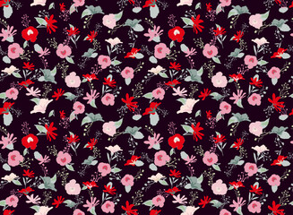 Floral seamless pattern in in small-scale flowers. Trendy colors. Shabby chic millefleurs. Will be fine for textile or book covers, manufacturing, wallpapers, print, gift wrap and scrapbooking.