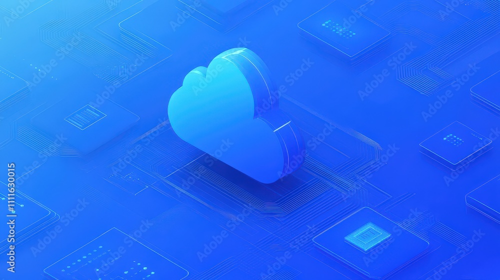 Poster a minimalist and abstract representation of cloud computing, with a cloud icon overlaid on a simple 