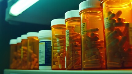Medicine bottles neatly arranged on a wooden shelf, symbolizing the importance of organization and care in healthcare management.