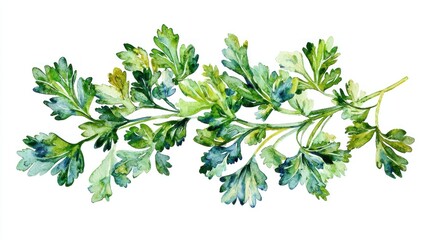 Obraz premium Watercolor Parsley Sprig Fresh Herb Culinary Green Food Cooking Ingredient Kitchen Restaurant