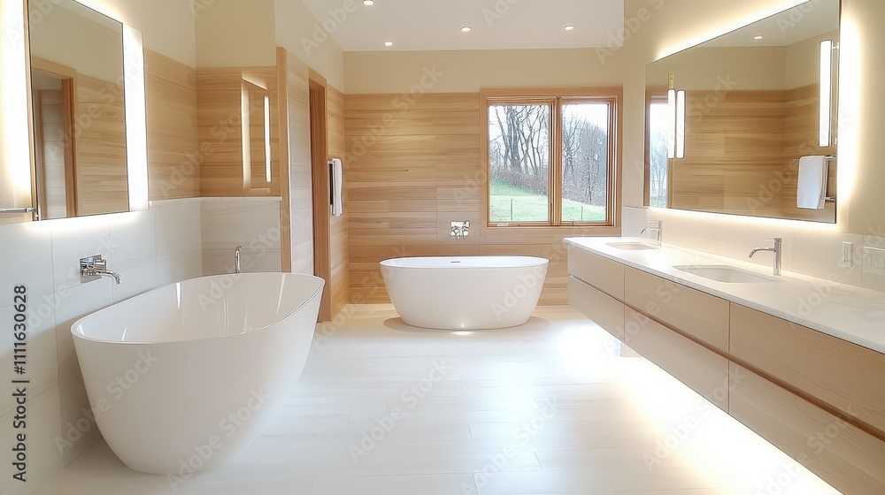 Poster a partially remodeled bathroom with new fixtures and tile work in progress, showing a sleek and mode