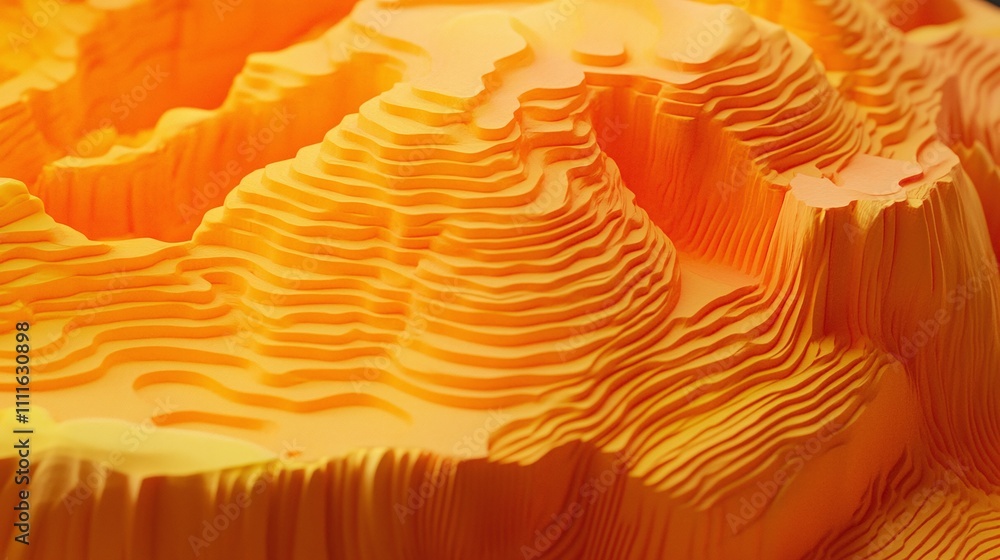 Poster 3d printed layer patterns creating topographic effects rendered in single-color gradients