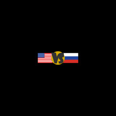 United States of America (USA) national flag with flag of the Russian Federation icon isolated on dark background