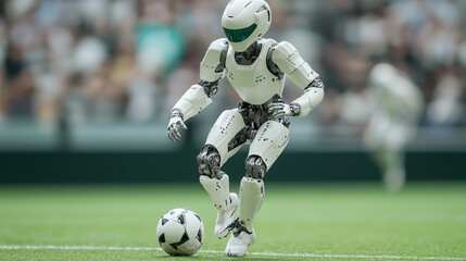 Futuristic Football: Robot Athlete in Action 