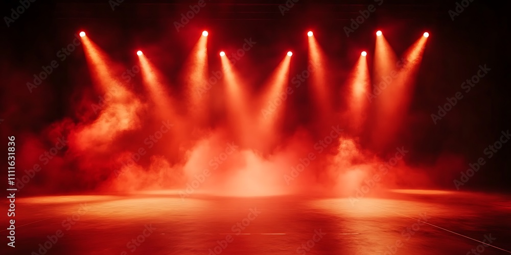 Aufkleber empty red scene with stage spotlights warm colored light and smoke effects a 3d rendering suitable f