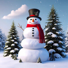 Obraz premium a snowman with a red scarf and a hat on it