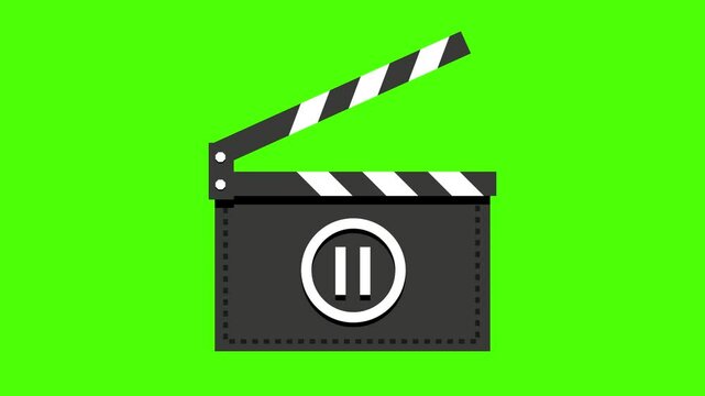 Movie clapper, opened and close movie film clap board 2d icon design animated graphic on green screen background