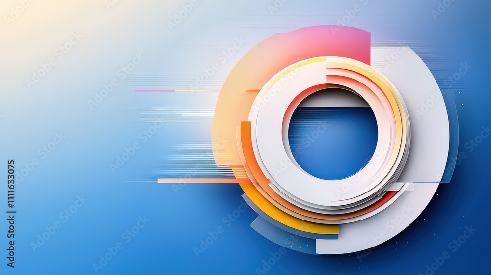 Poster circular logo with overlapping geometric patterns representing structural balance and innovative arc