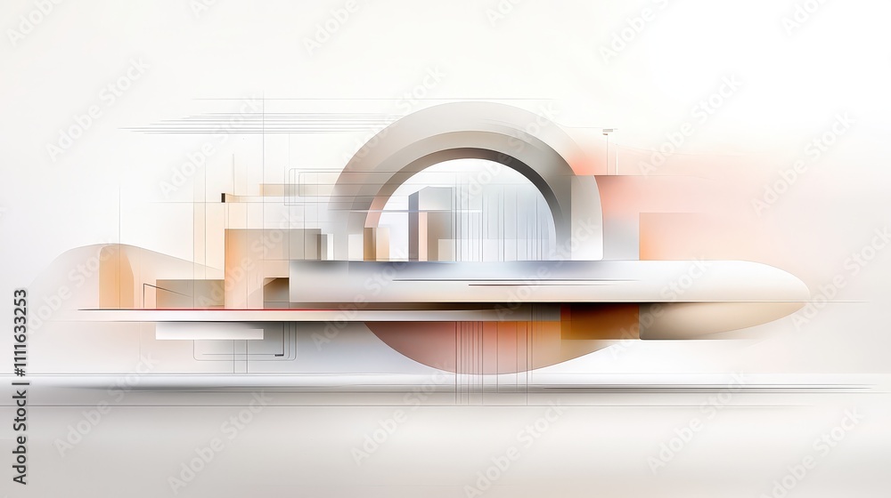 Poster creative interpretation of a futuristic cityscape in abstract drawing form, with layered grids and d