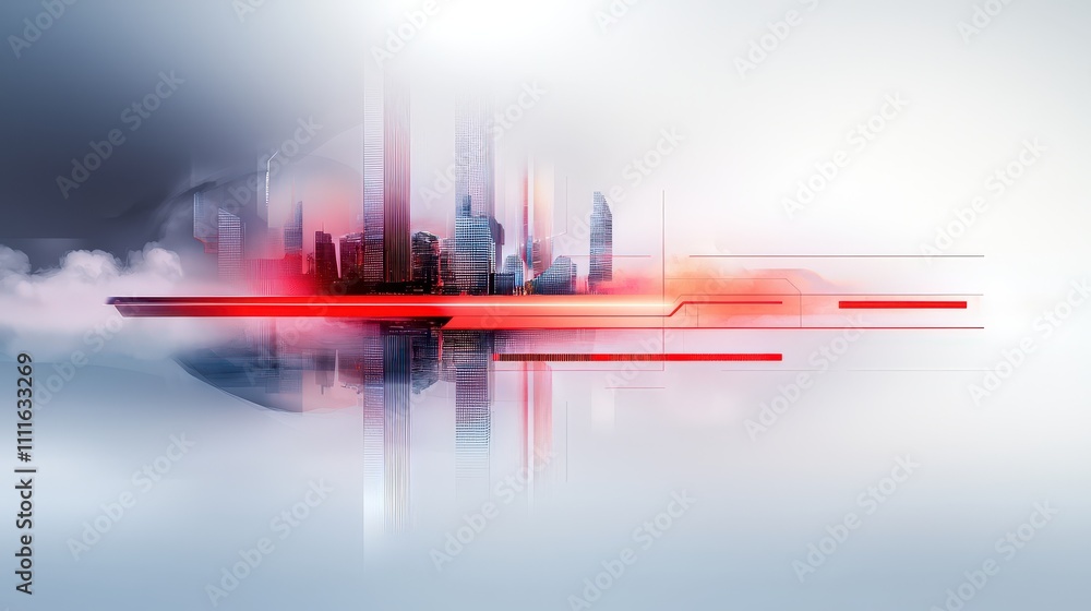 Poster creative interpretation of a futuristic cityscape in abstract drawing form, with layered grids and d