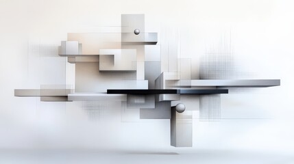 Fototapeta premium Detailed black-and-white abstract drawing featuring layered architectural shapes, reminiscent of modern city skylines.