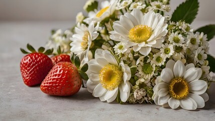 Obraz premium Fresh Strawberries with White Blossoms