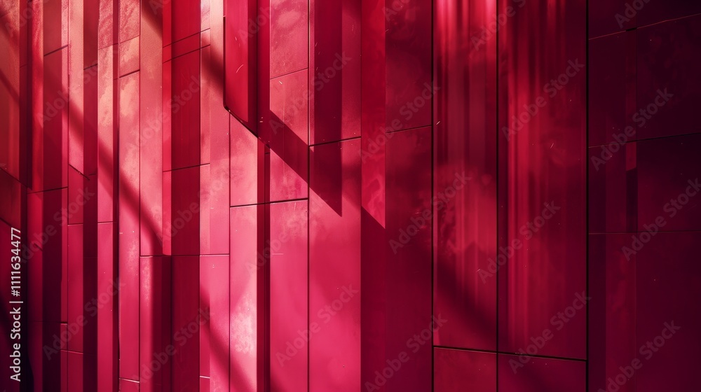 Poster The red building glows in sunlight, casting abstract shadows and creating a mesmerizing pattern against the urban backdrop