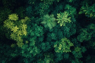 Lush green foliage overhead view.