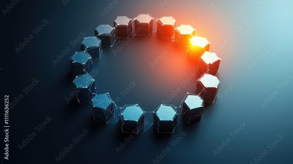 Poster hexagon infographic concept. minimalist hexagonal design in circular arrangement with glowing effect