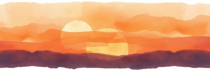 Obraz premium Abstract watercolor painting of a vibrant sunset sky in shades of orange and purple, abstract
