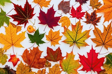 Fototapeta premium Vibrant Autumn Leaves Display on a White Background