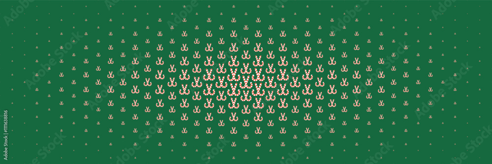 Poster horizontal red and white candy cane on green spread from center for pattern and background.