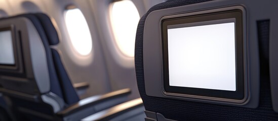 Personalized blank screen embedded into airplane seat for customization.