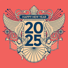 Happy New Year 2025 Design Hand Drawn Doodle Style for Decoration