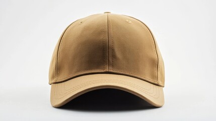 Fototapeta premium Beige cotton baseball cap, front view. Ideal for branding, apparel, or sports designs.