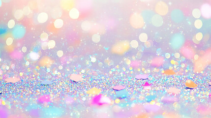 Pastel glitter and confetti bokeh background.