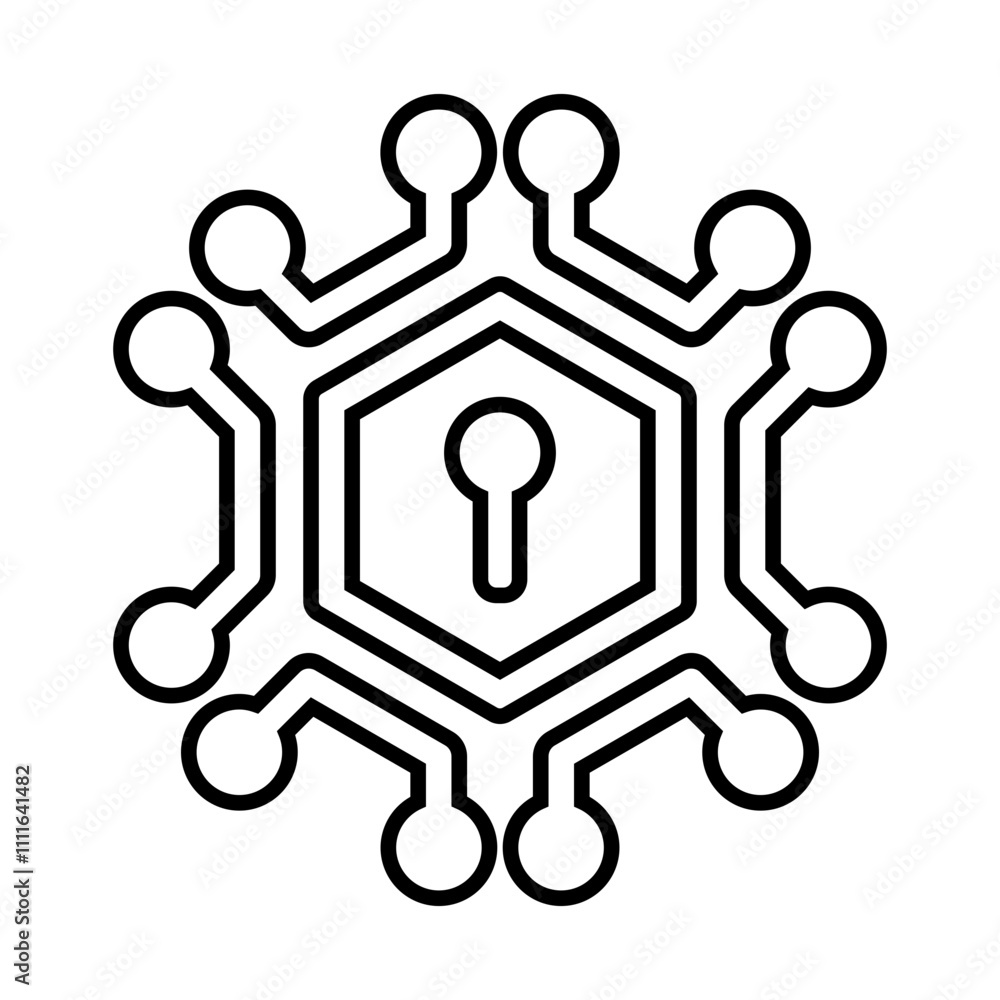 Poster computer security icon in line style