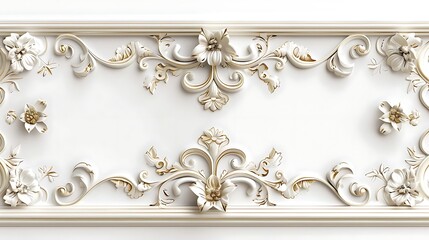 Fototapeta premium Elegant white and gold floral decorative molding panel.