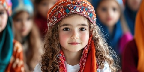 Fototapeta premium Children of diverse backgrounds engaging in collaborative play, fostering multiethnic understanding and friendship.