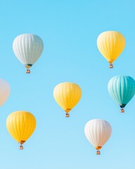 Fototapeta premium Colorful Hot Air Balloons Fill Clear Sky at Festival Sunrise